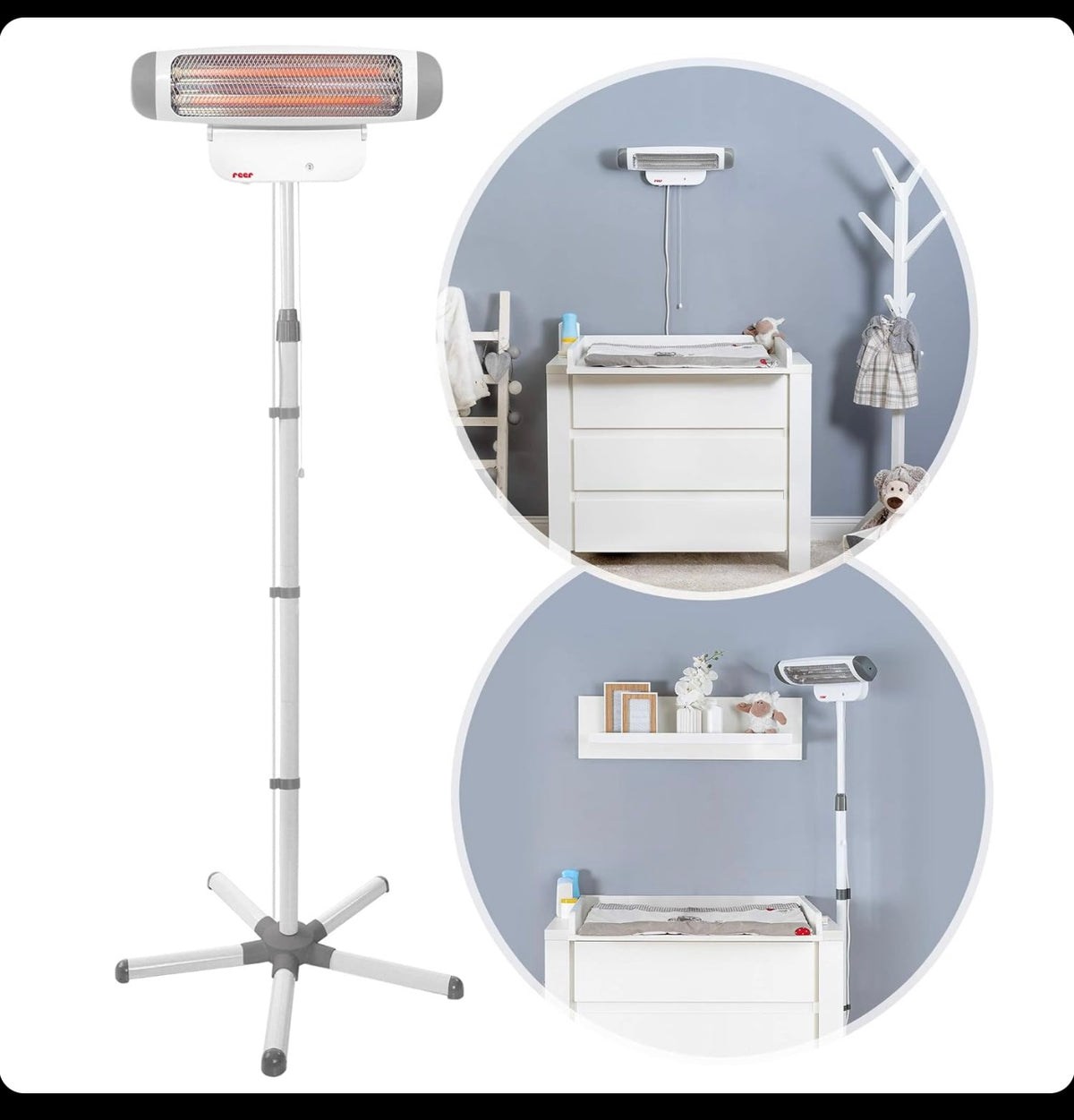 reer Wickeltischstrahler FeelWell 2in1, Standheizstrahler und Wandmontage